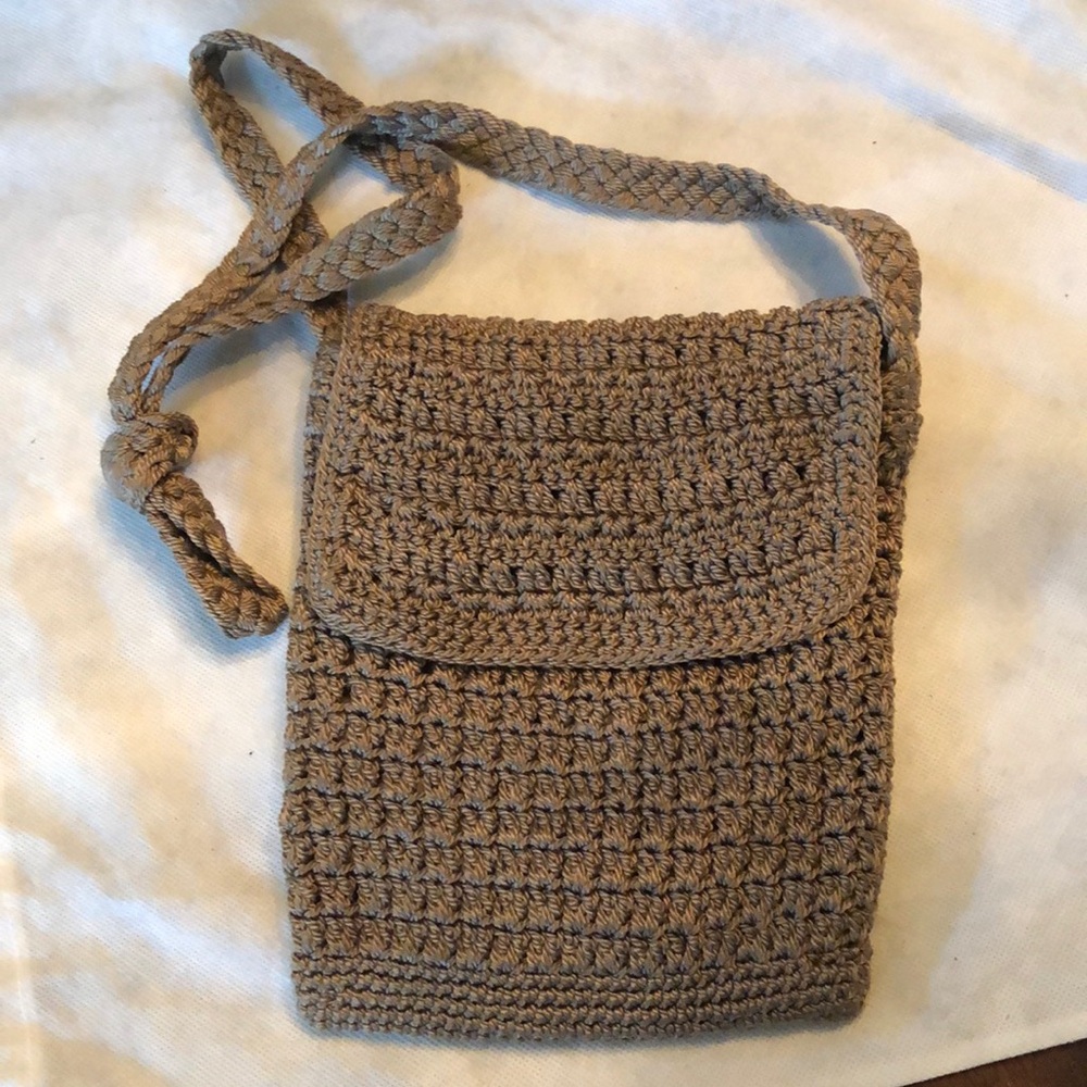 Moved 🤎 Crochet flap over oblong cloth lined crossbody inside zippered bag